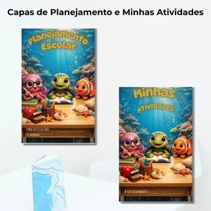 capa de planejamento e minha atividades para kit sala de aula premium fundo do mar