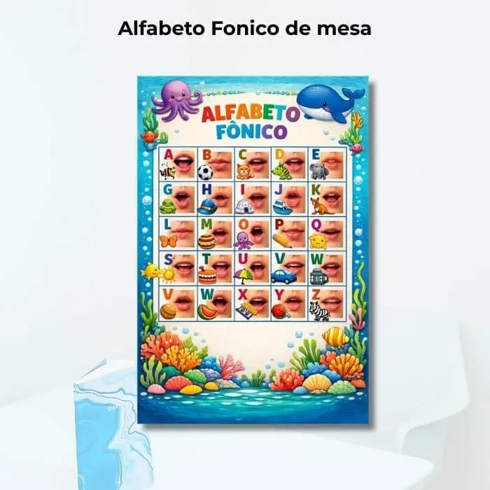 alfabeto fonico de mesa para kit sala de aula premium fundo do mar