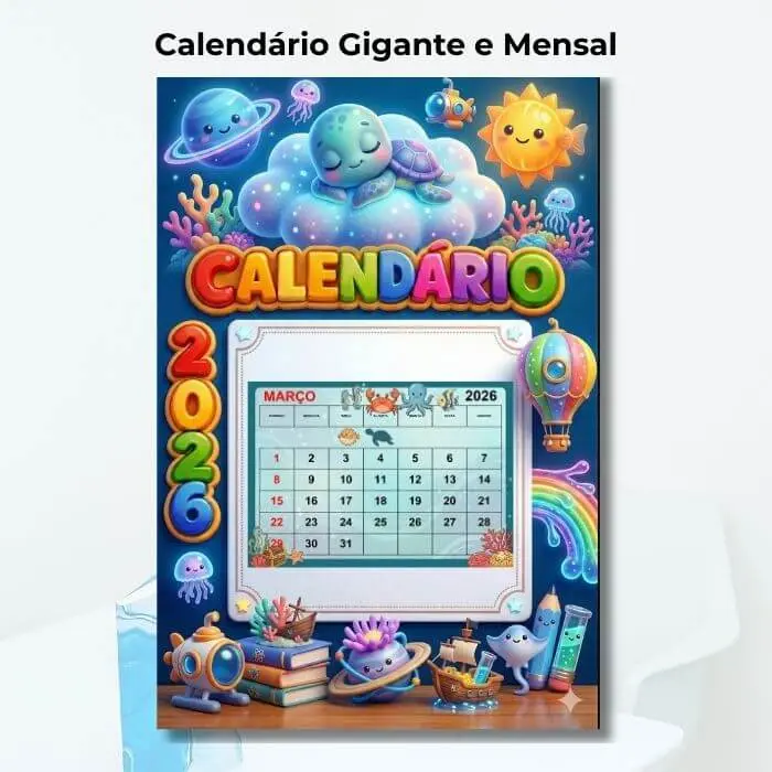 Calendario gigante e mensal para kit sala de aula premium fundo do mar