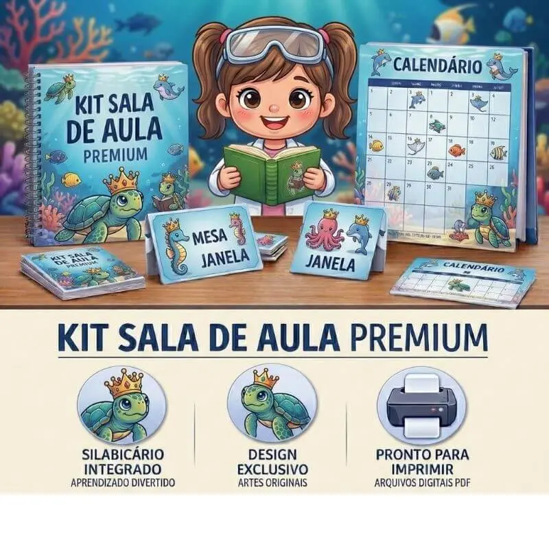 Mockup do kit sala de aula premium fundo do mar da Escola de Elite.